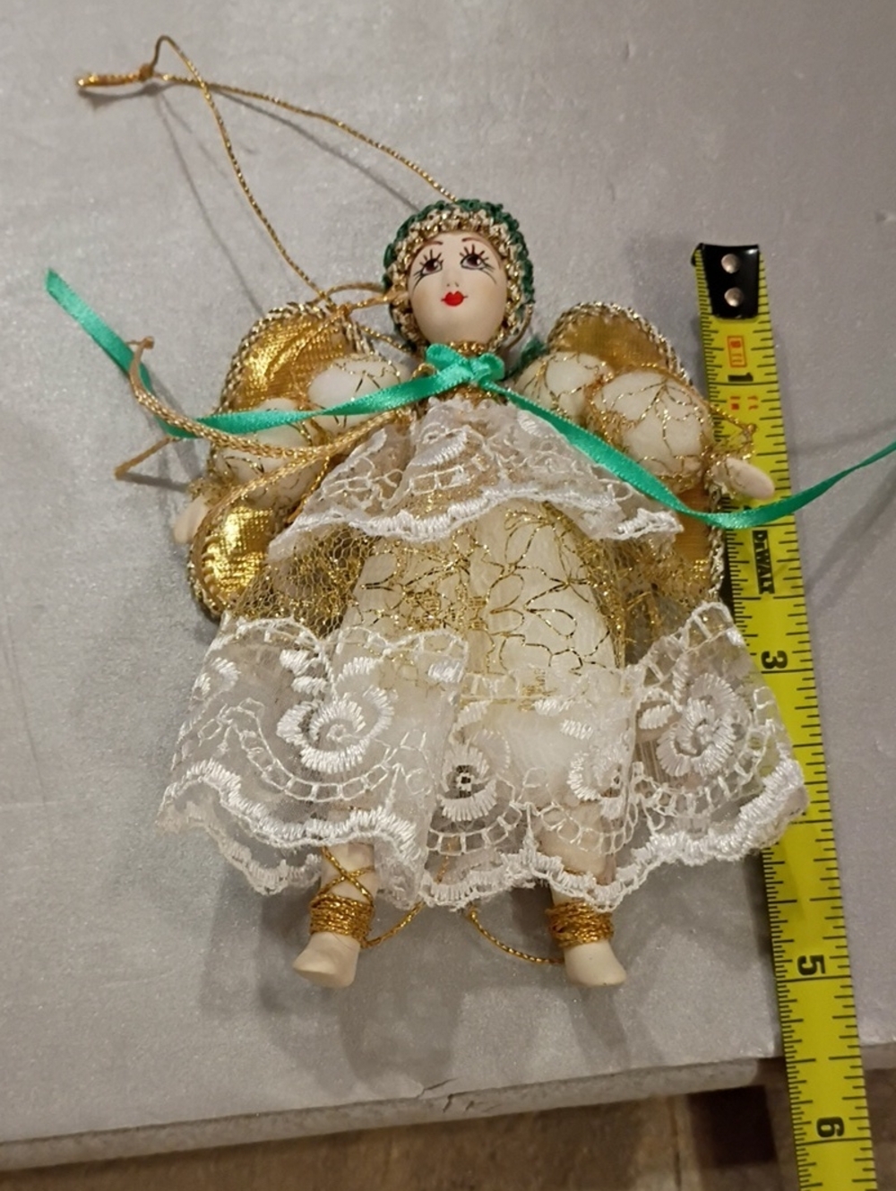 Vintage Gold and White Lace Angel Ornament - Home Holiday Decoration